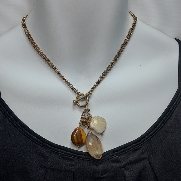 Lia Sophia Matte Gold Tone Charm Dangle Necklace - Picture 1 of 7